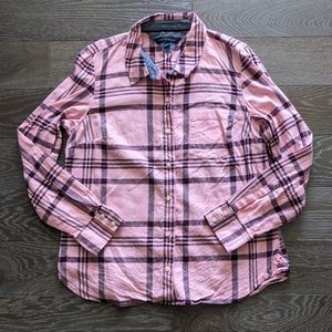 Tommy Hilfiger Women's Pink Plaid Flannel Long Sleeve Shirt Size Large